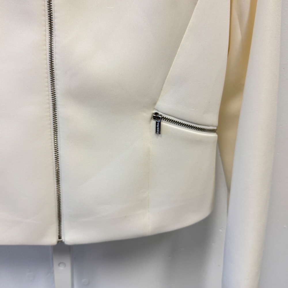 Calvin Klein Off White Ivory Zip Front Collarless Blazer Jacket Size 8 Summer - Picture 5 of 10